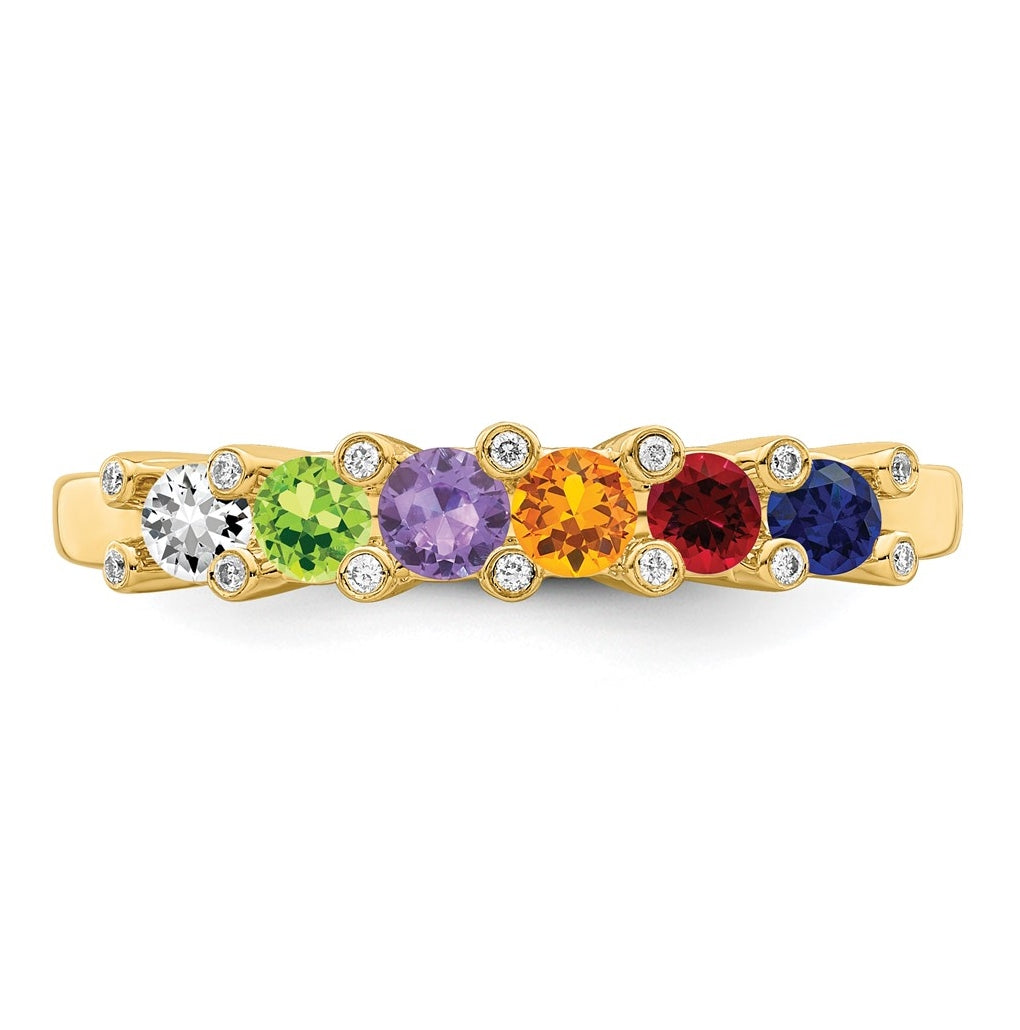 14K Yellow Gold Family Jewelry Genuine Stone & Diamond Set Ring – Elegant Jewelry Gift for Birthday, Anniversary, Engagement, Wedding