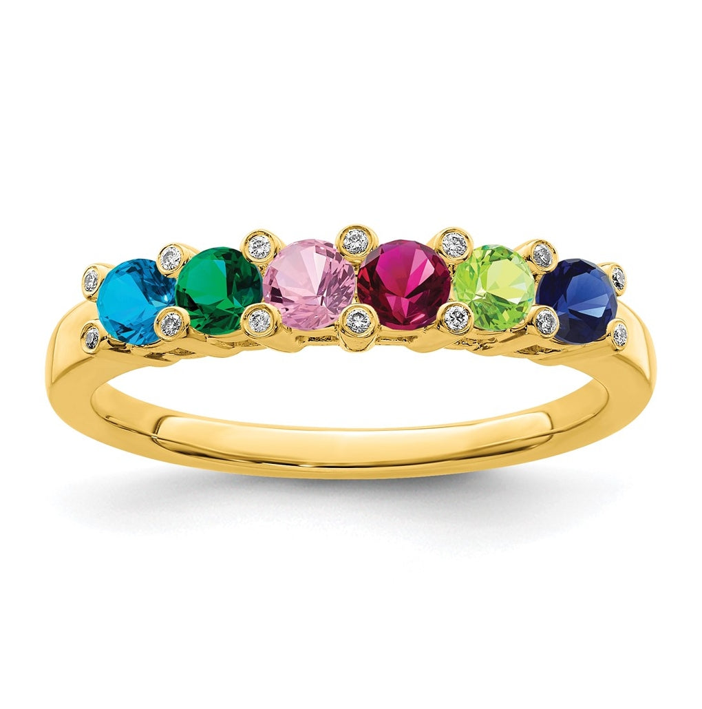 14K Yellow Gold Family Jewelry Genuine Stone & Diamond Set Ring – Elegant Jewelry Gift for Birthday, Anniversary, Engagement, Wedding