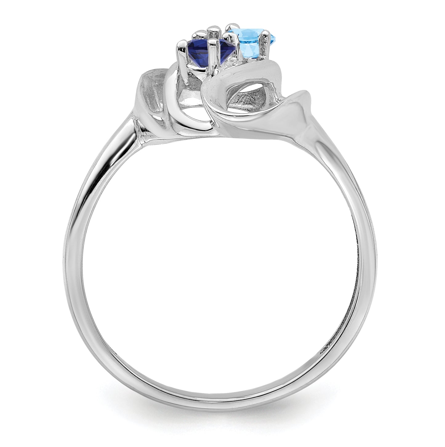 Sterling Silver Rhodium plated Synthetic 2 Stone Mother's Ring, 2mm Band width
