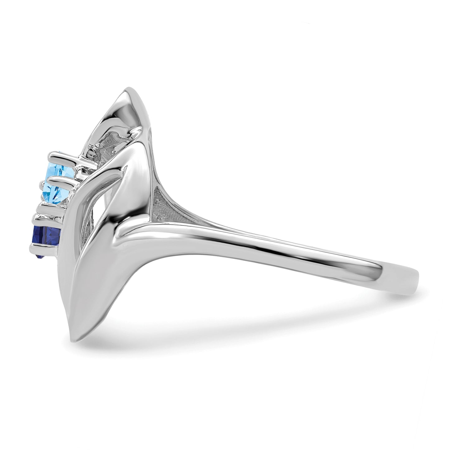 Sterling Silver Rhodium plated Synthetic 2 Stone Mother's Ring, 2mm Band width