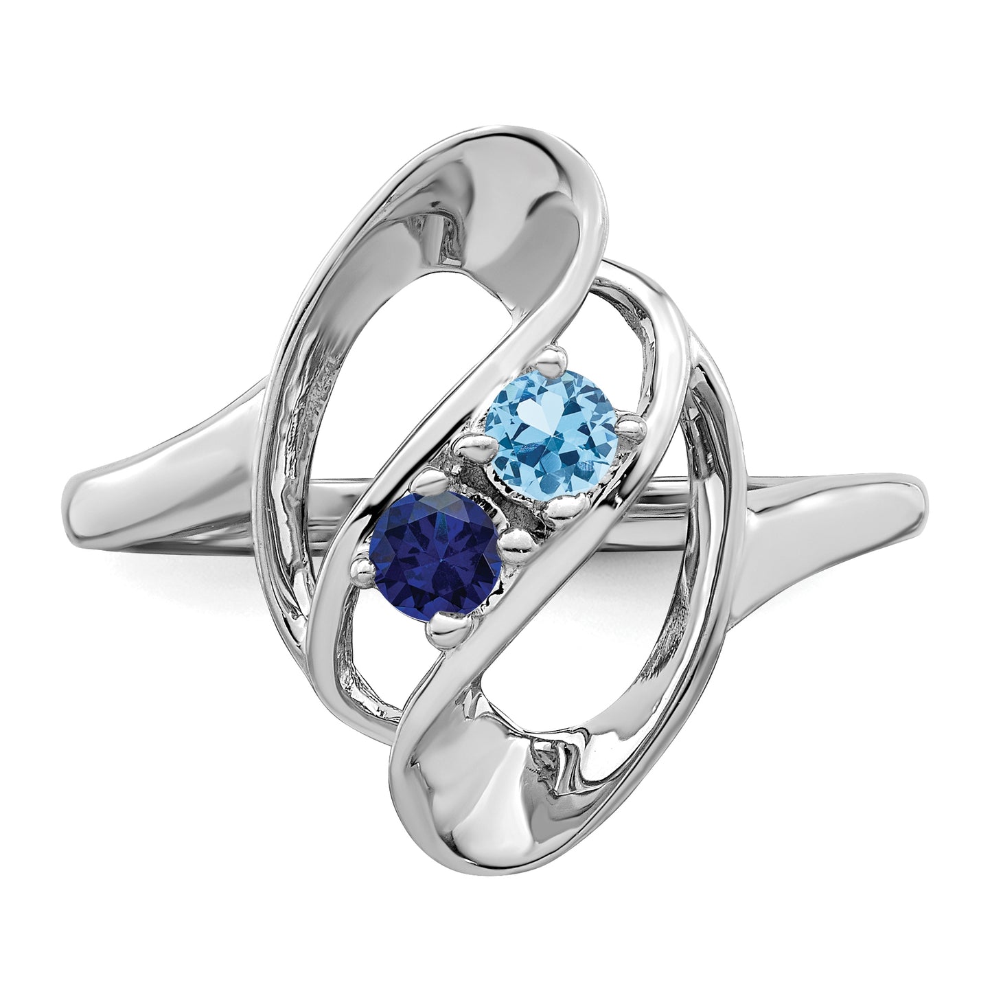 Sterling Silver Rhodium plated Synthetic 2 Stone Mother's Ring, 2mm Band width