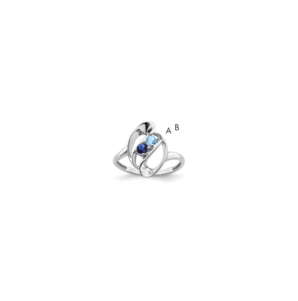 Sterling Silver Rhodium plated Synthetic 2 Stone Mother's Ring, 2mm Band width