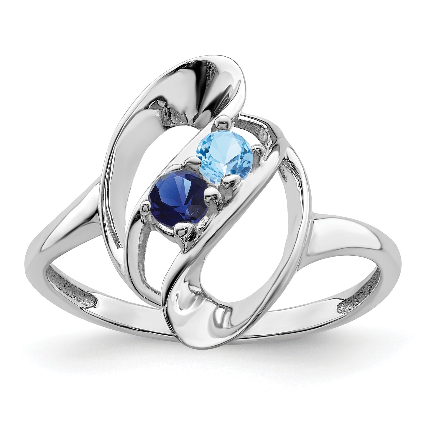 Sterling Silver Rhodium plated Synthetic 2 Stone Mother's Ring, 2mm Band width