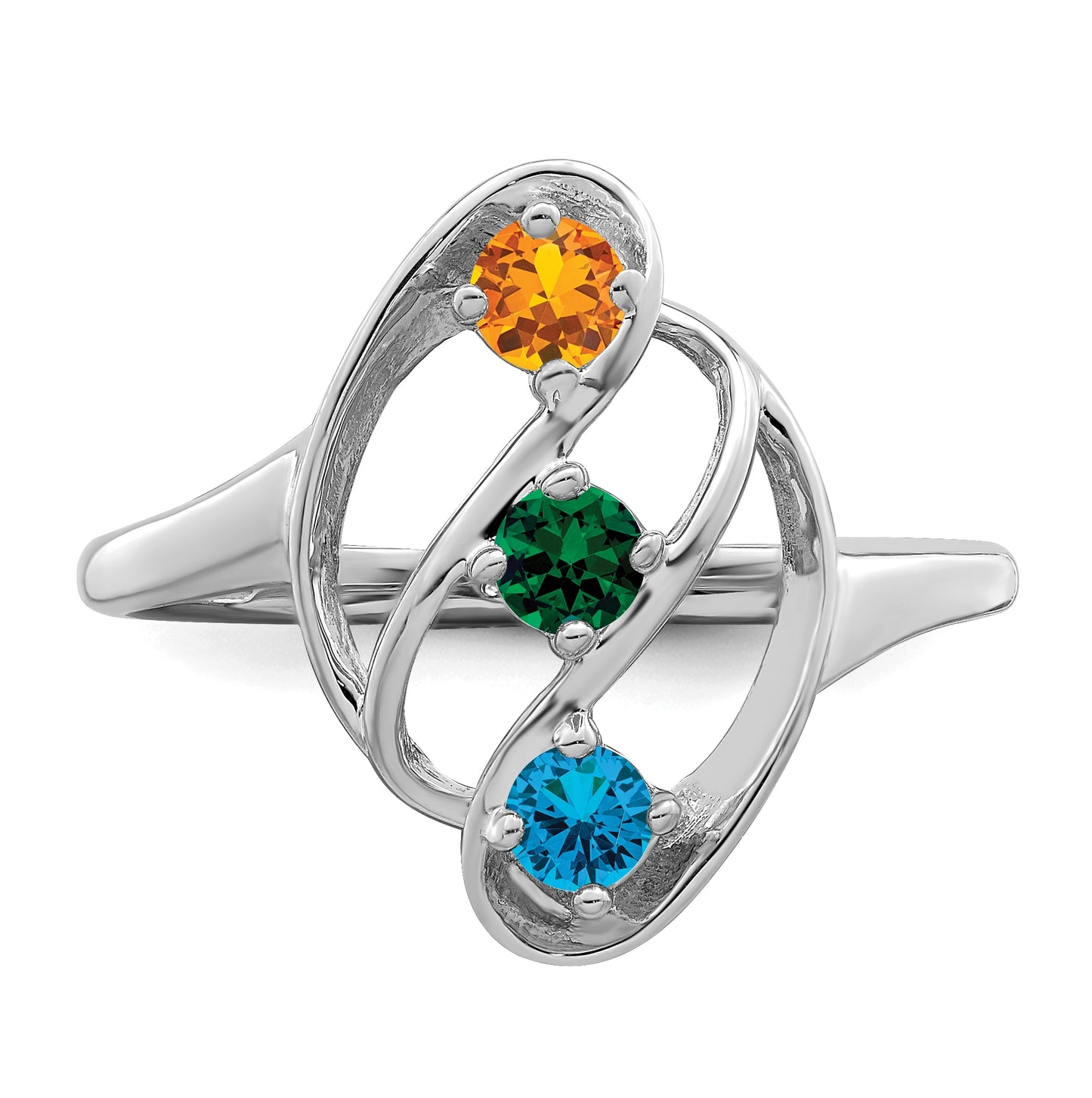 Sterling Silver Rhodium plated Synthetic 3mm 3 Stone Mothers Ring