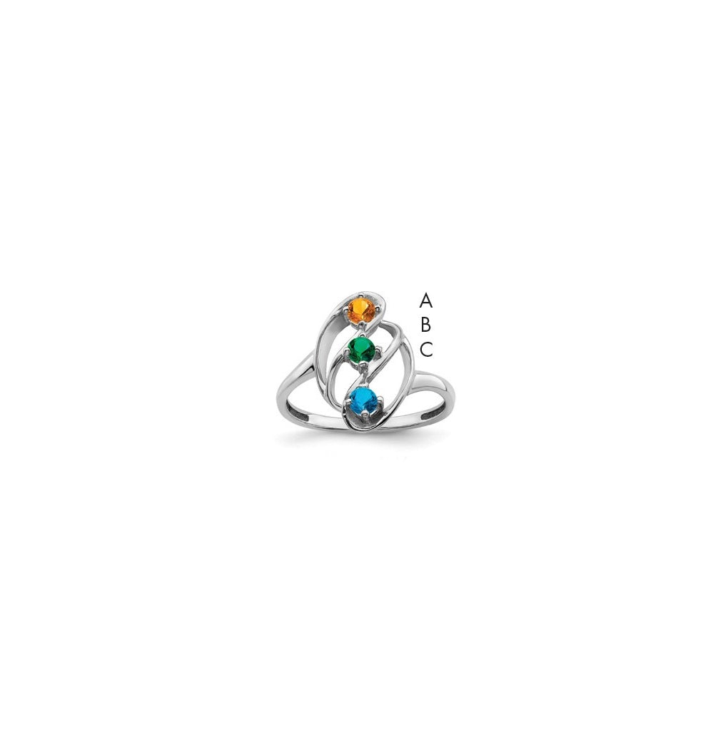 Sterling Silver Rhodium plated Synthetic 3mm 3 Stone Mothers Ring