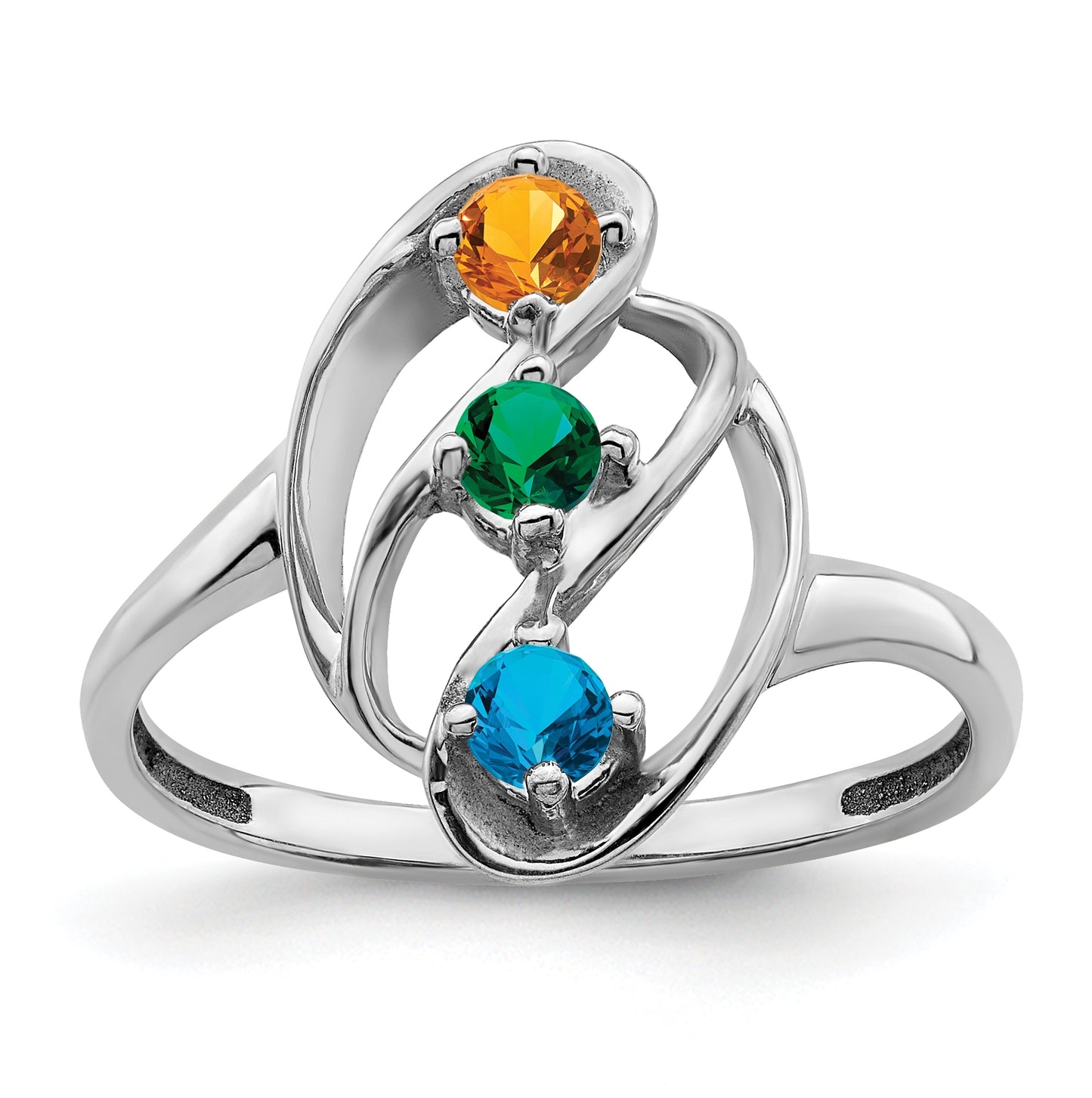 Sterling Silver Rhodium plated Synthetic 3mm 3 Stone Mothers Ring