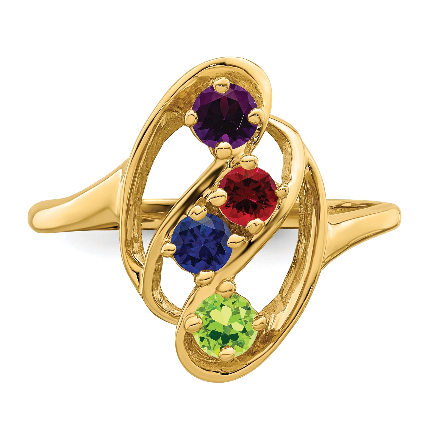 10K Yellow Gold Synthetic Family Jewelry Ring, 4-Stones