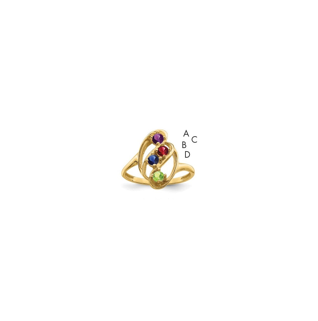 10K Yellow Gold Synthetic Family Jewelry Ring, 4-Stones
