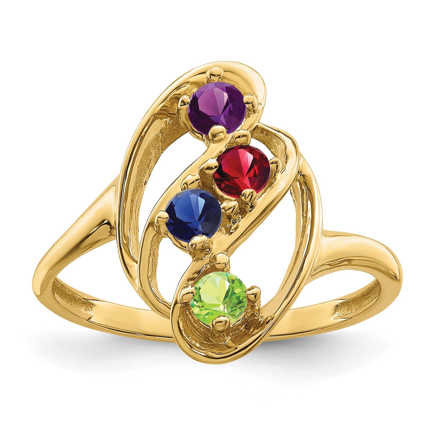 10K Yellow Gold Synthetic Family Jewelry Ring, 4-Stones