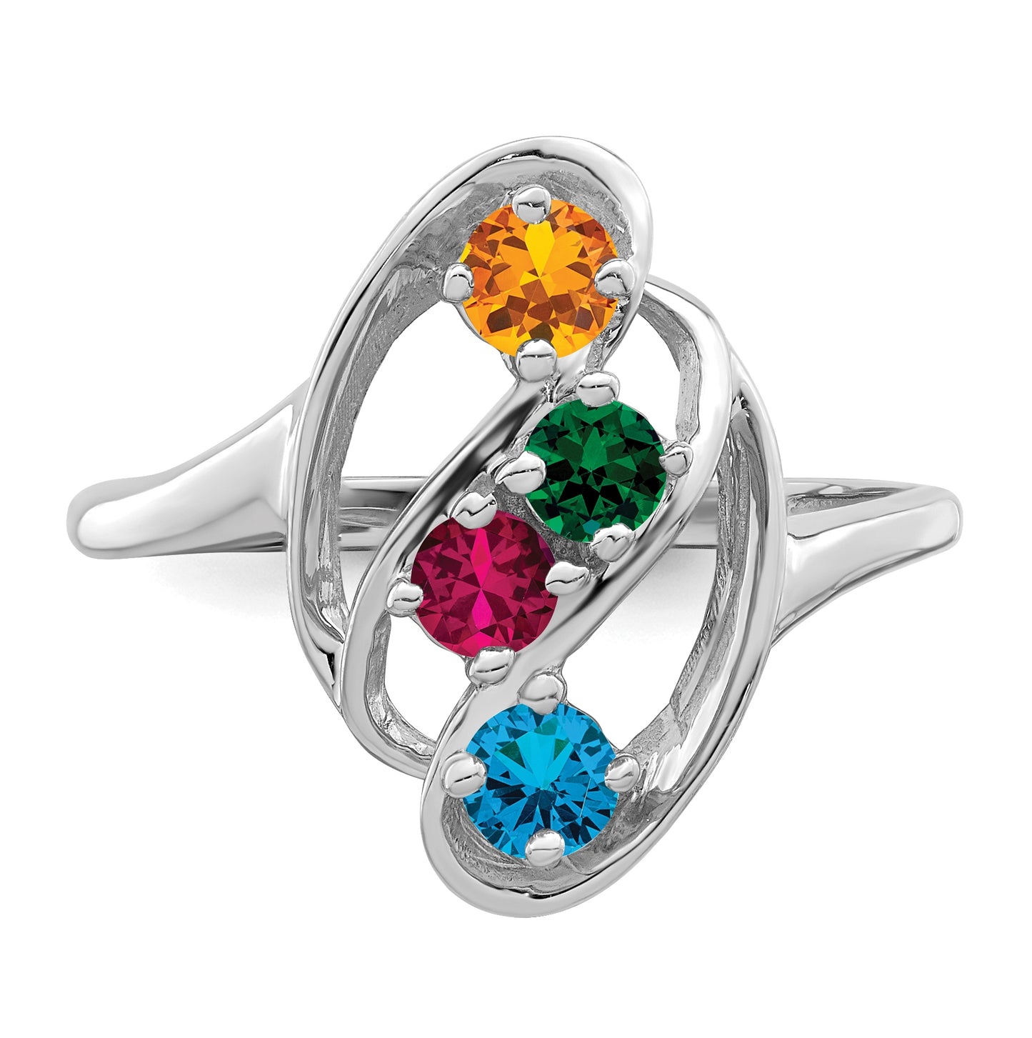 10k White Gold Genuine 4 Stone Mother's Ring