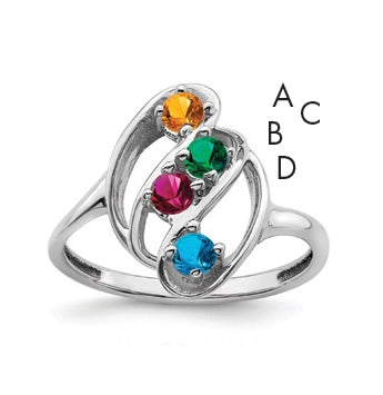 14k White Gold Genuine 4 Stones Mother's Ring