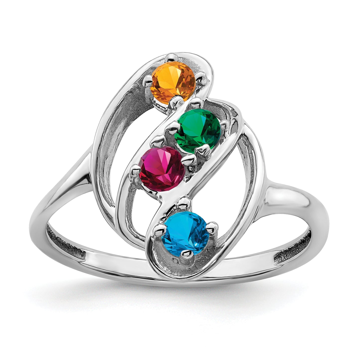 14k White Gold Genuine 4 Stones Mother's Ring