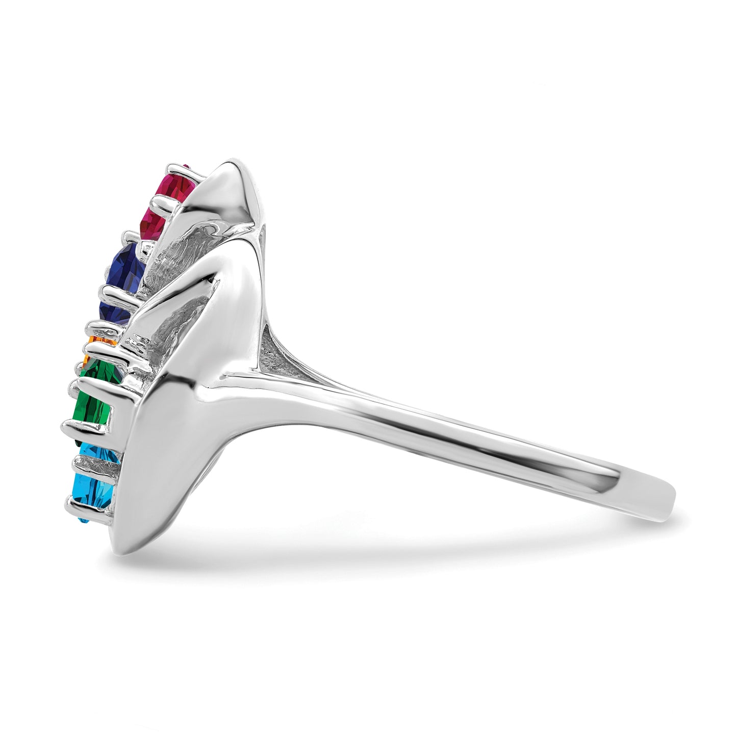 Sterling-Silver Rhodium plated Synthetic 5 Stone Mother's Ring