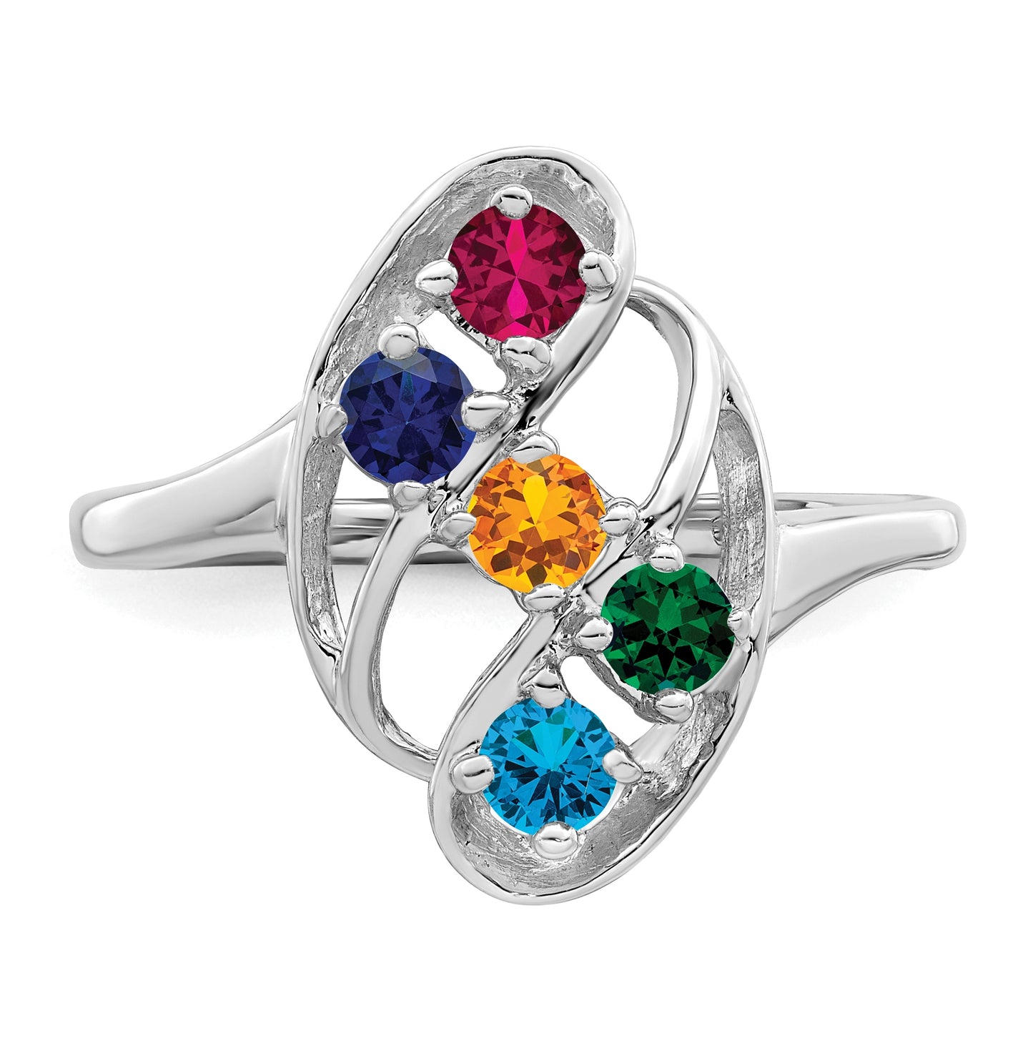 Sterling-Silver Rhodium plated Synthetic 5 Stone Mother's Ring