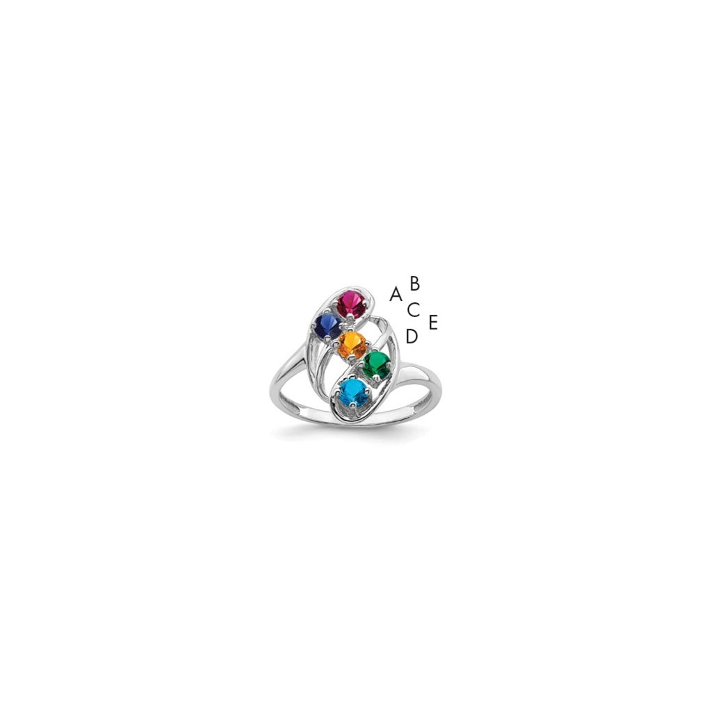 Sterling-Silver Rhodium plated Synthetic 5 Stone Mother's Ring