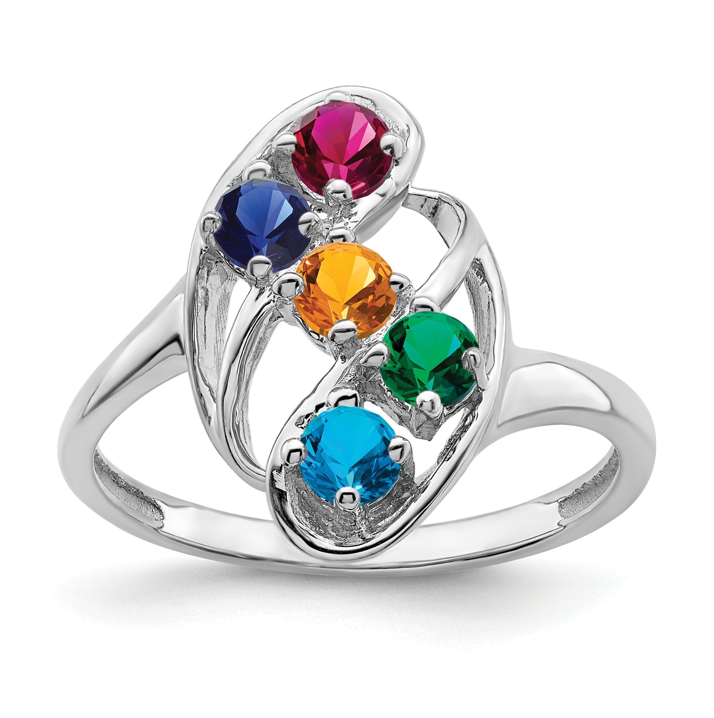 Sterling-Silver Rhodium plated Synthetic 5 Stone Mother's Ring