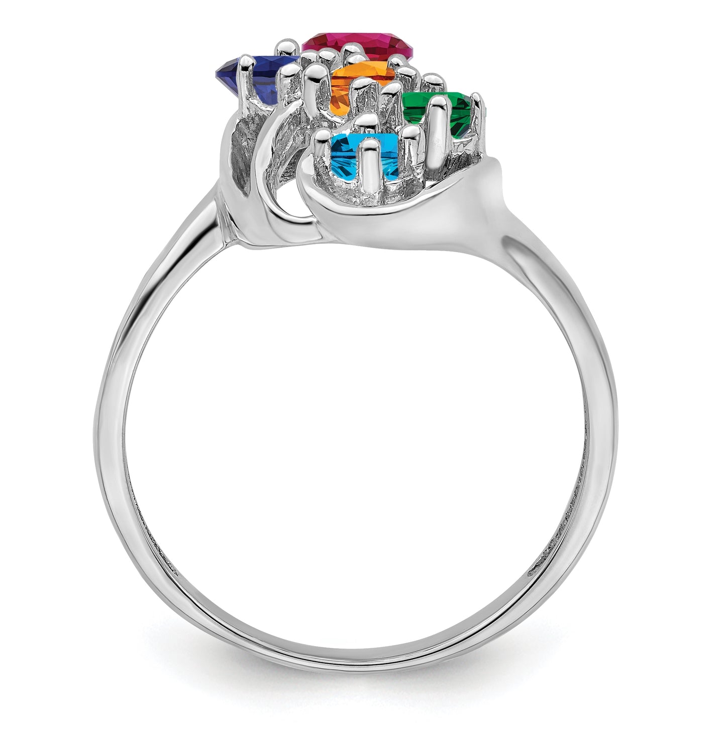 Sterling-Silver Rhodium plated Synthetic 5 Stone Mother's Ring