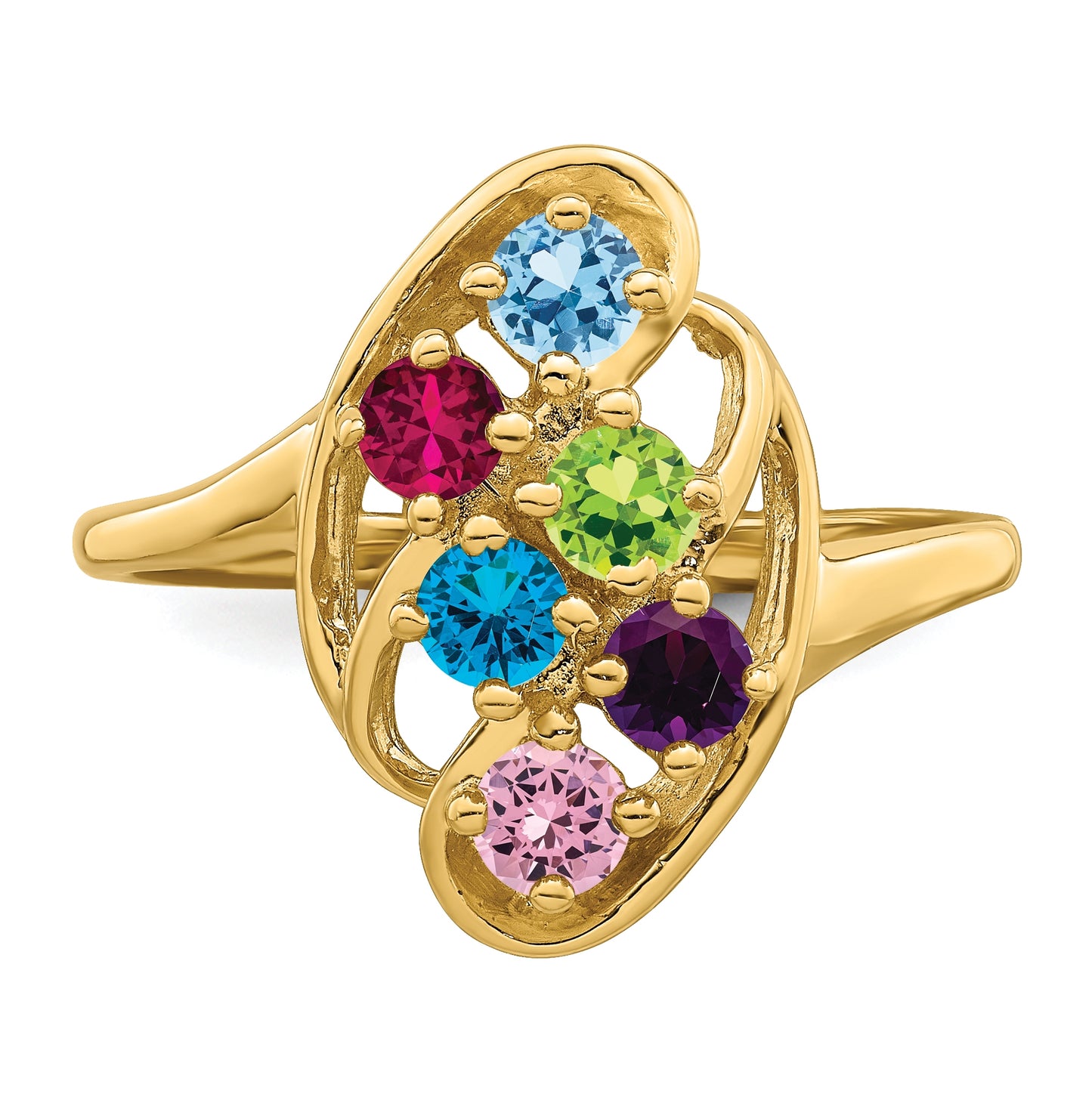 10K Yellow Gold Synthetic Family Jewelry Ring, 6 Stones