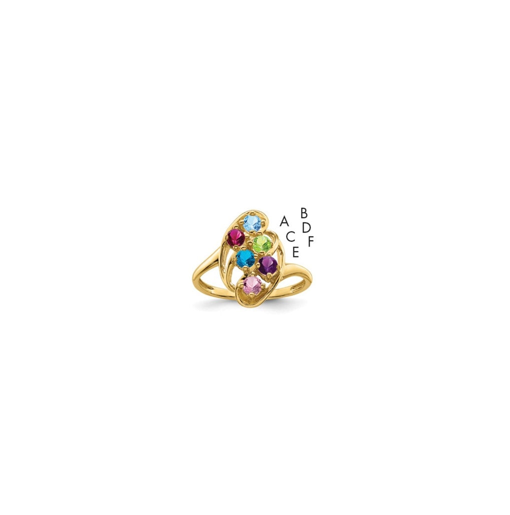 10K Yellow Gold Synthetic Family Jewelry Ring, 6 Stones