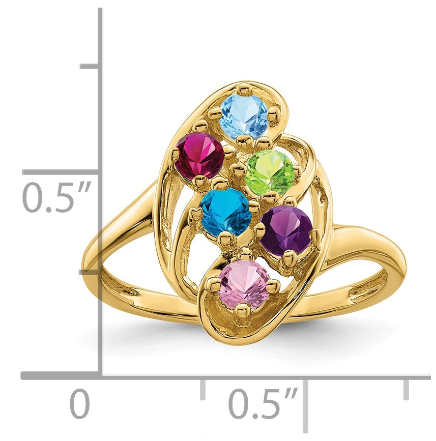 10K Yellow Gold Synthetic Family Jewelry Ring, 6 Stones
