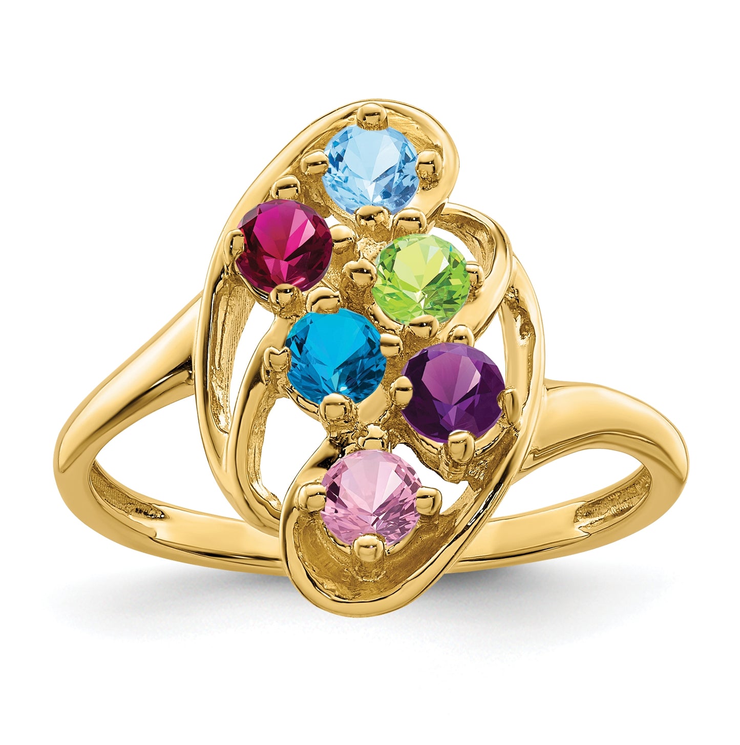 10K Yellow Gold Synthetic Family Jewelry Ring, 6 Stones