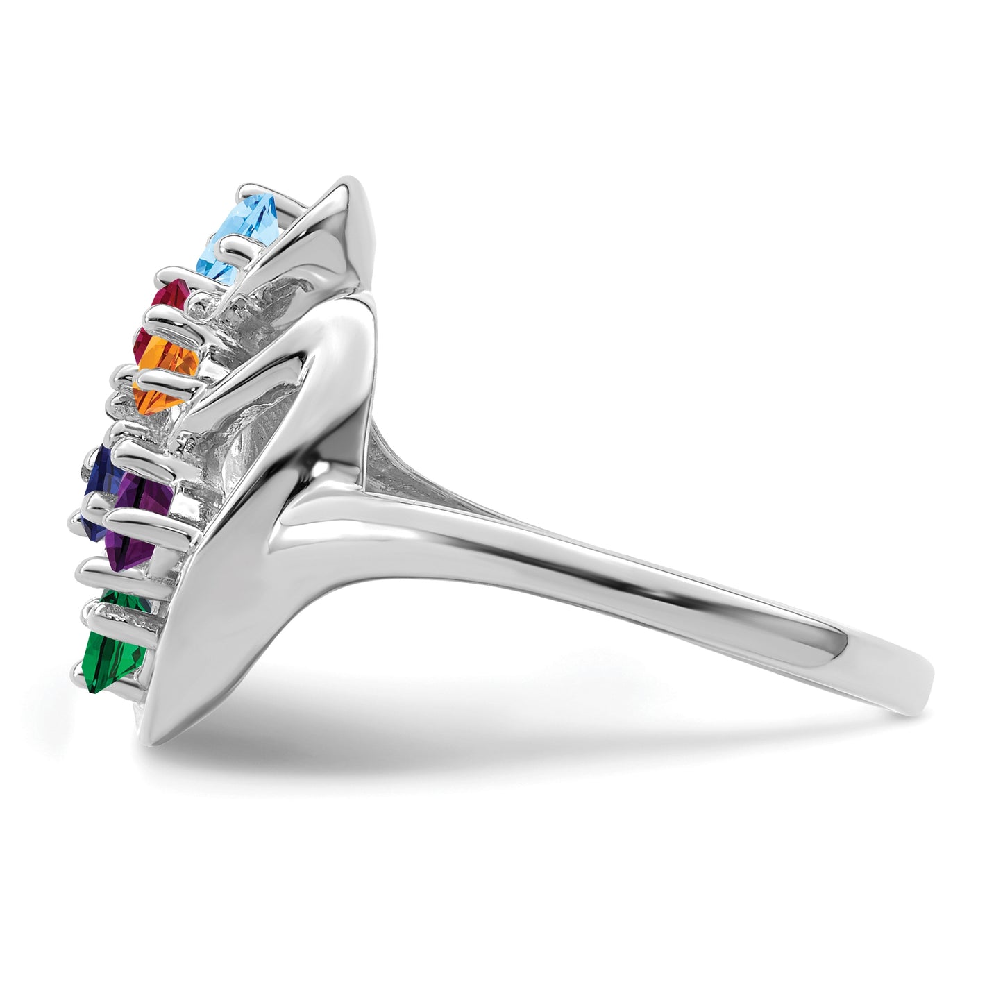 Sterling Silver Rhodium plated Synthetic 6 Stones Mother's Ring