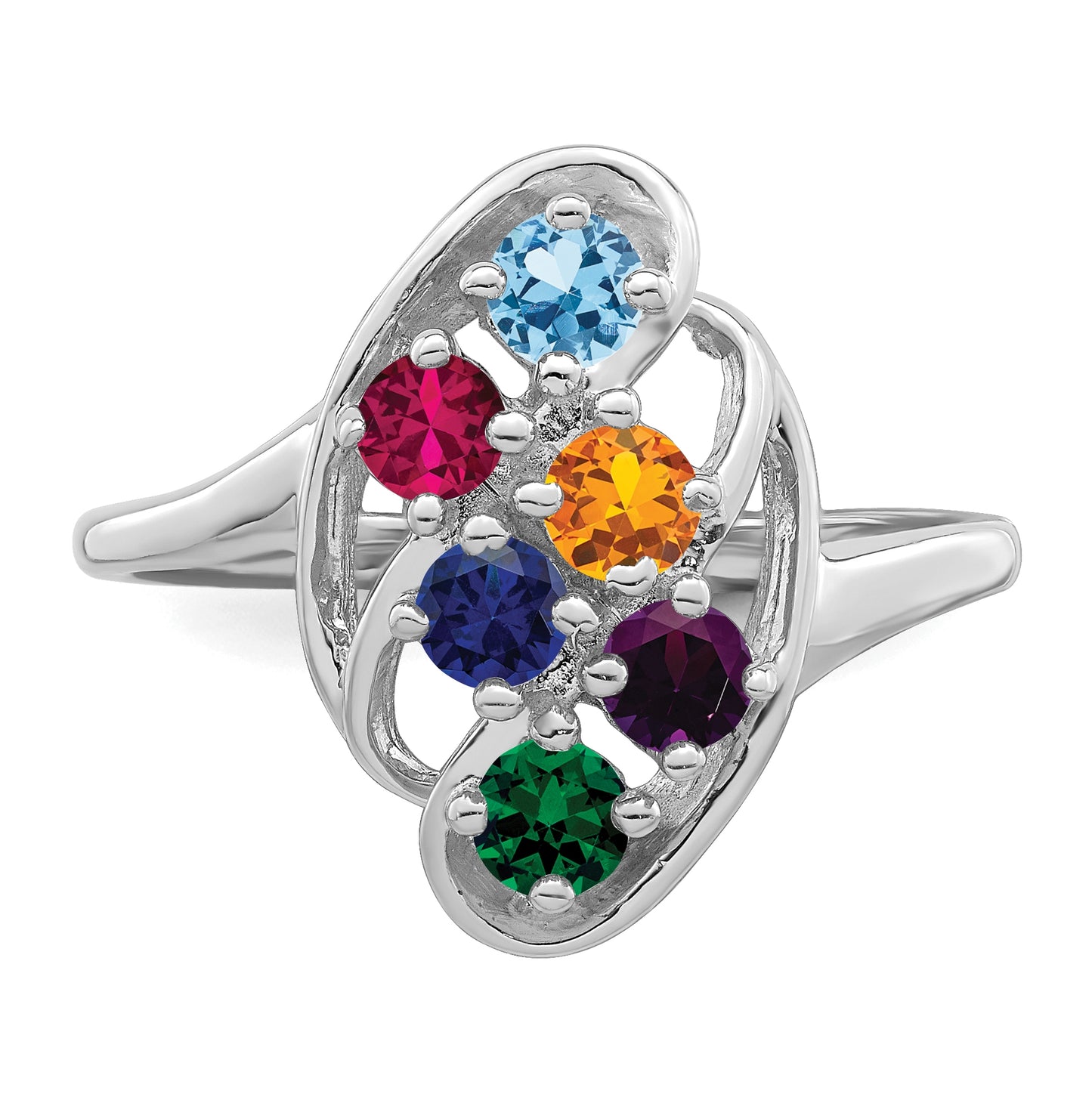 Sterling Silver Rhodium plated Synthetic 6 Stones Mother's Ring