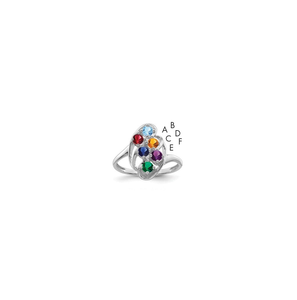Sterling Silver Rhodium plated Synthetic 6 Stones Mother's Ring