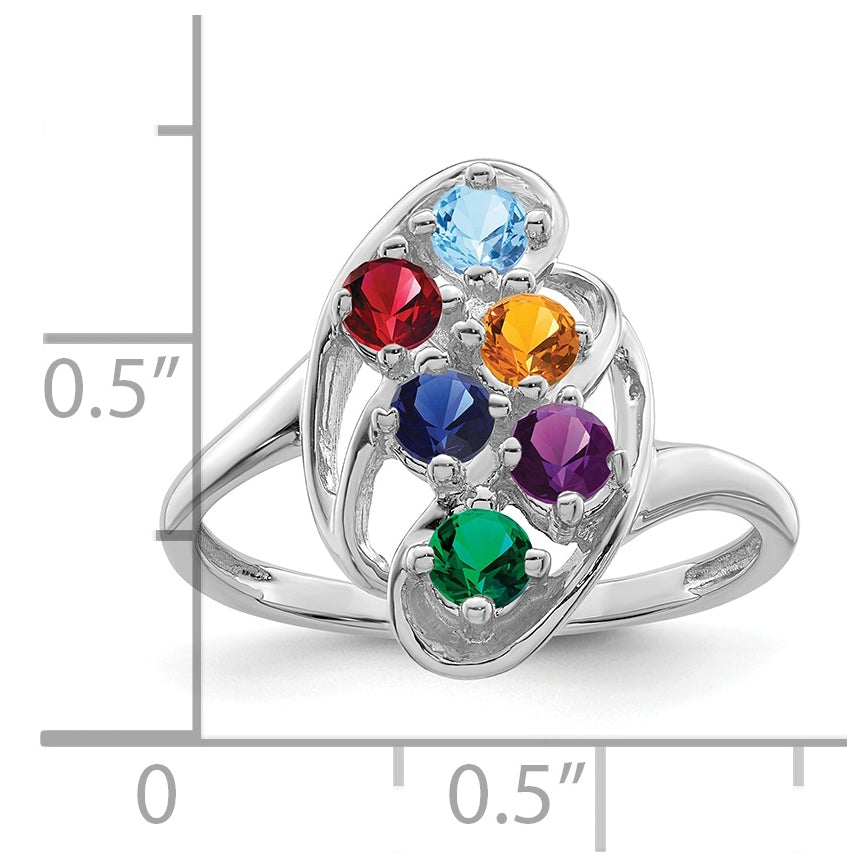 Sterling Silver Rhodium plated Synthetic 6 Stones Mother's Ring