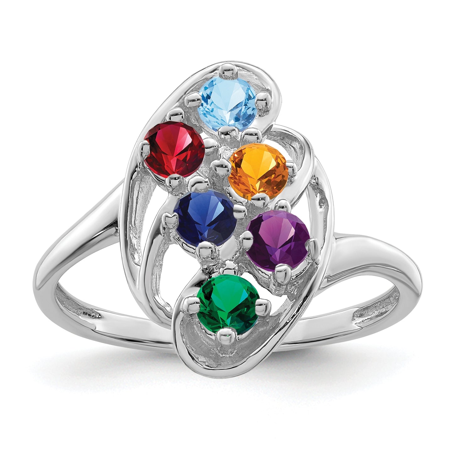 Sterling Silver Rhodium plated Synthetic 6 Stones Mother's Ring