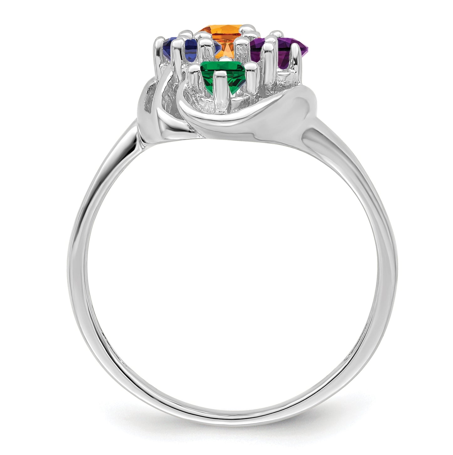 Sterling Silver Rhodium plated Synthetic 6 Stones Mother's Ring