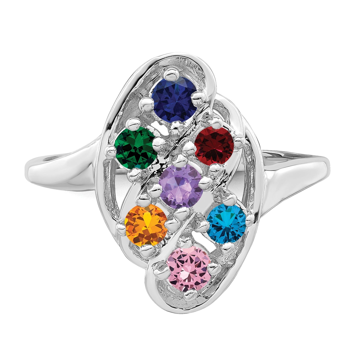 Sterling Silver Rhodium plated Family Jewelry Ring, 7-stone