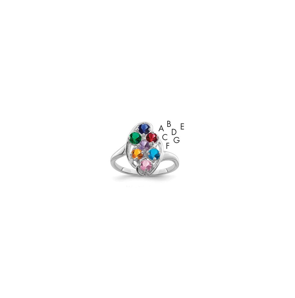 Sterling Silver Rhodium plated Family Jewelry Ring, 7-stone