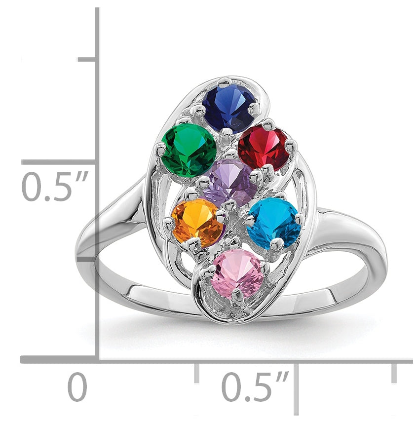 Sterling Silver Rhodium plated Family Jewelry Ring, 7-stone