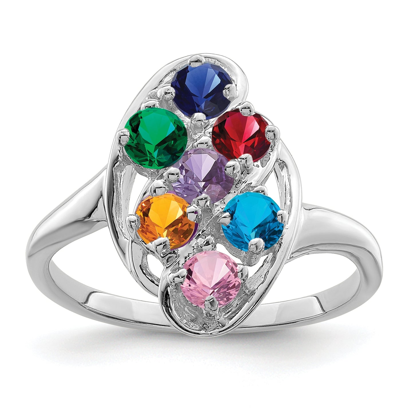 Sterling Silver Rhodium plated Family Jewelry Ring, 7-stone