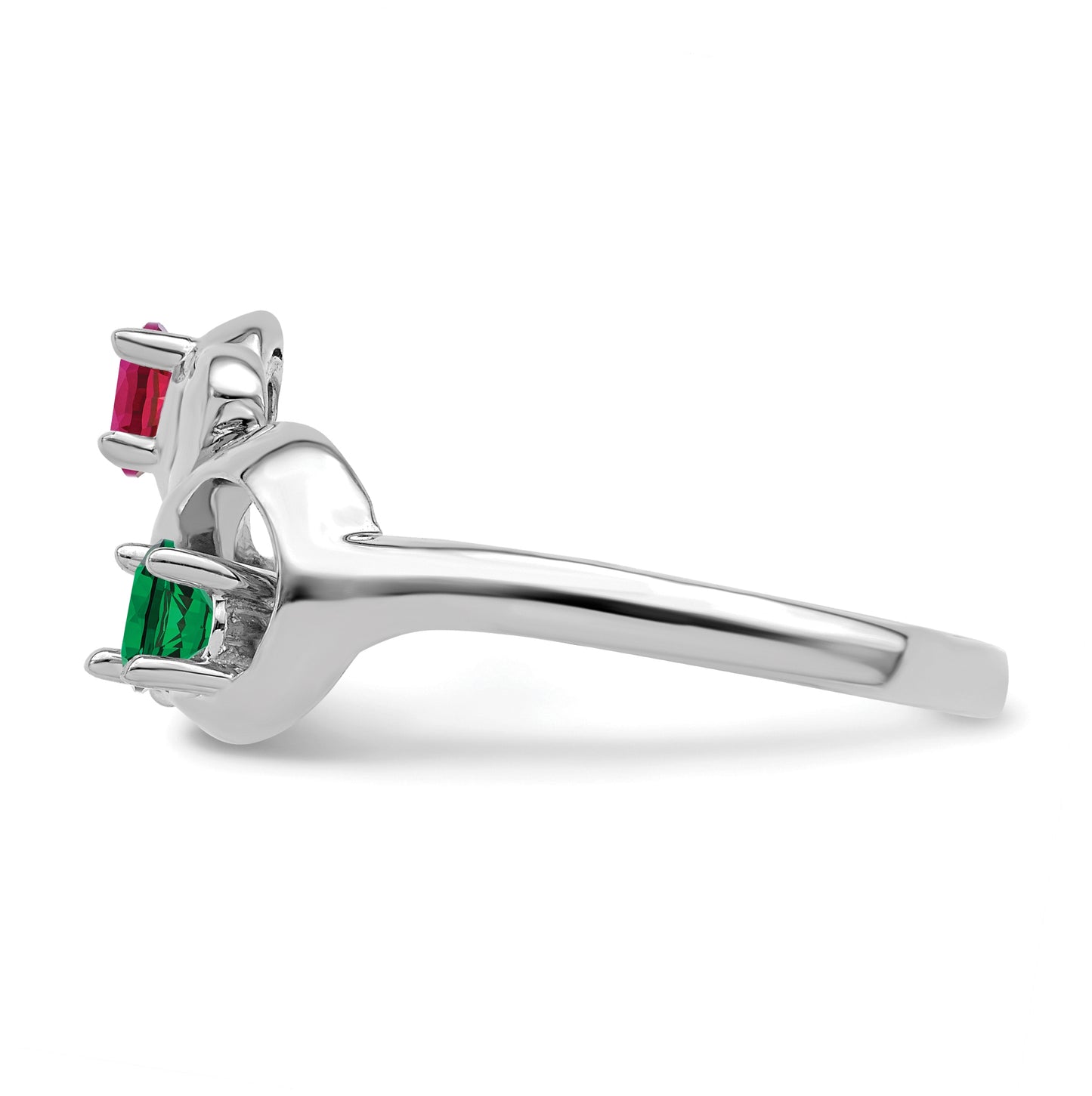 Sterling Silver Rhodium plated Synthetic 2 Stone Mother's Ring, 3mm Band width
