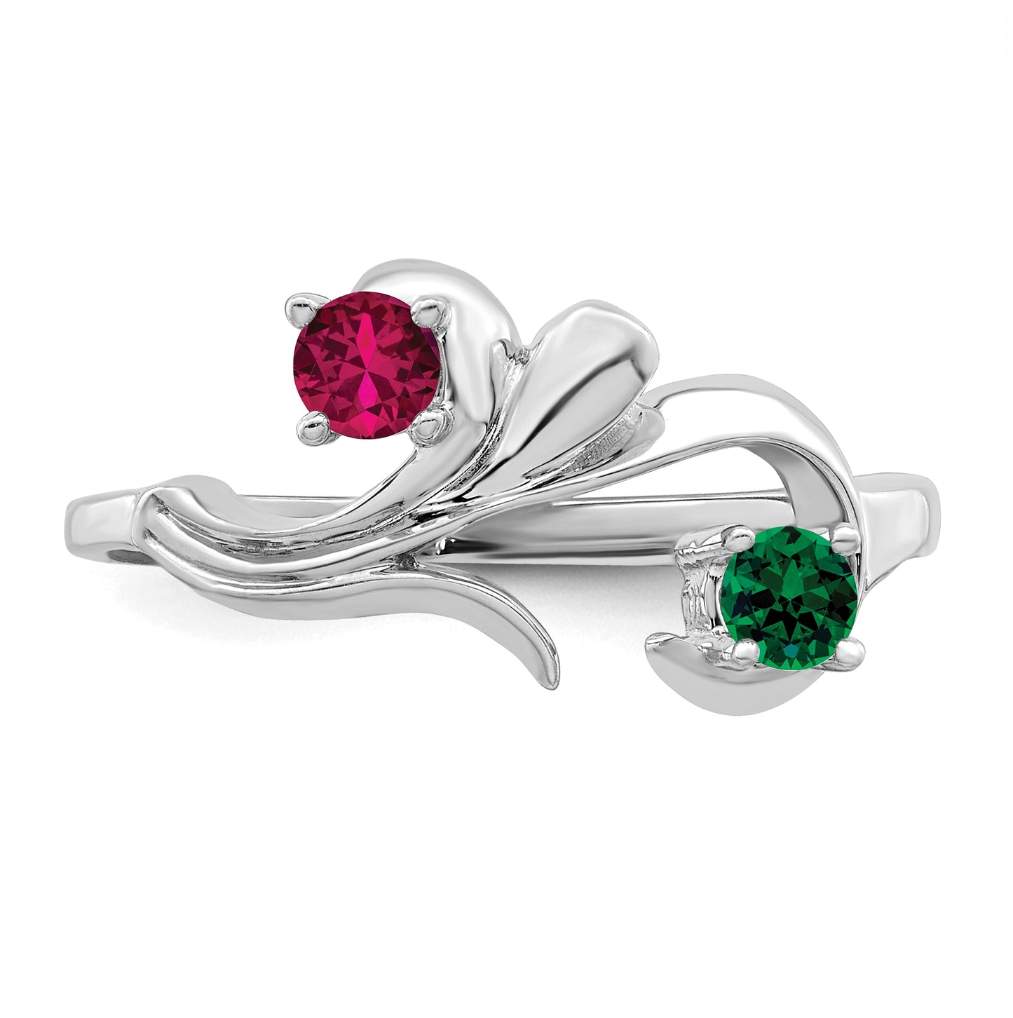 Sterling Silver Rhodium plated Synthetic 2 Stone Mother's Ring, 3mm Band width