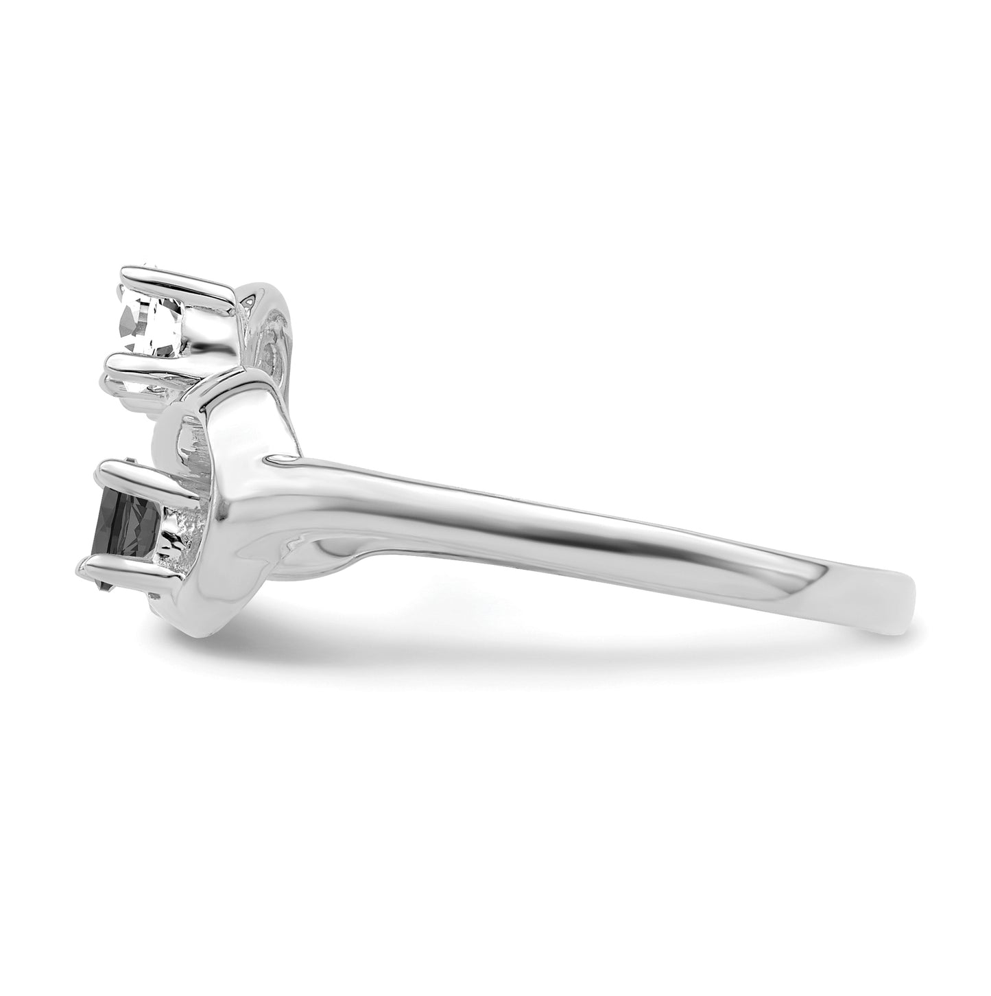 Sterling Silver Rhodium plated Synthetic 3mm 3 Stone Mother's Ring, 3mm Band width