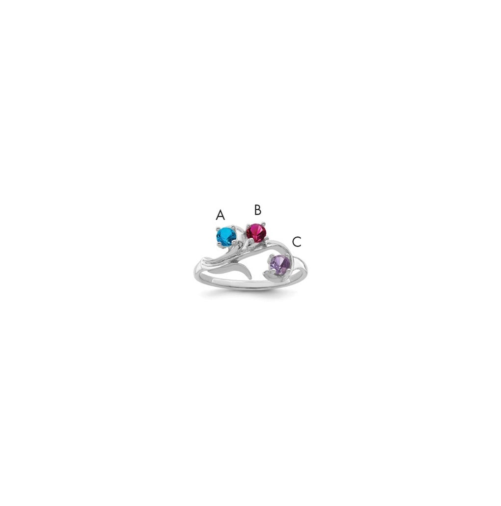 Sterling Silver Rhodium plated Synthetic 3mm 3 Stone Mother's Ring, 3mm Band width