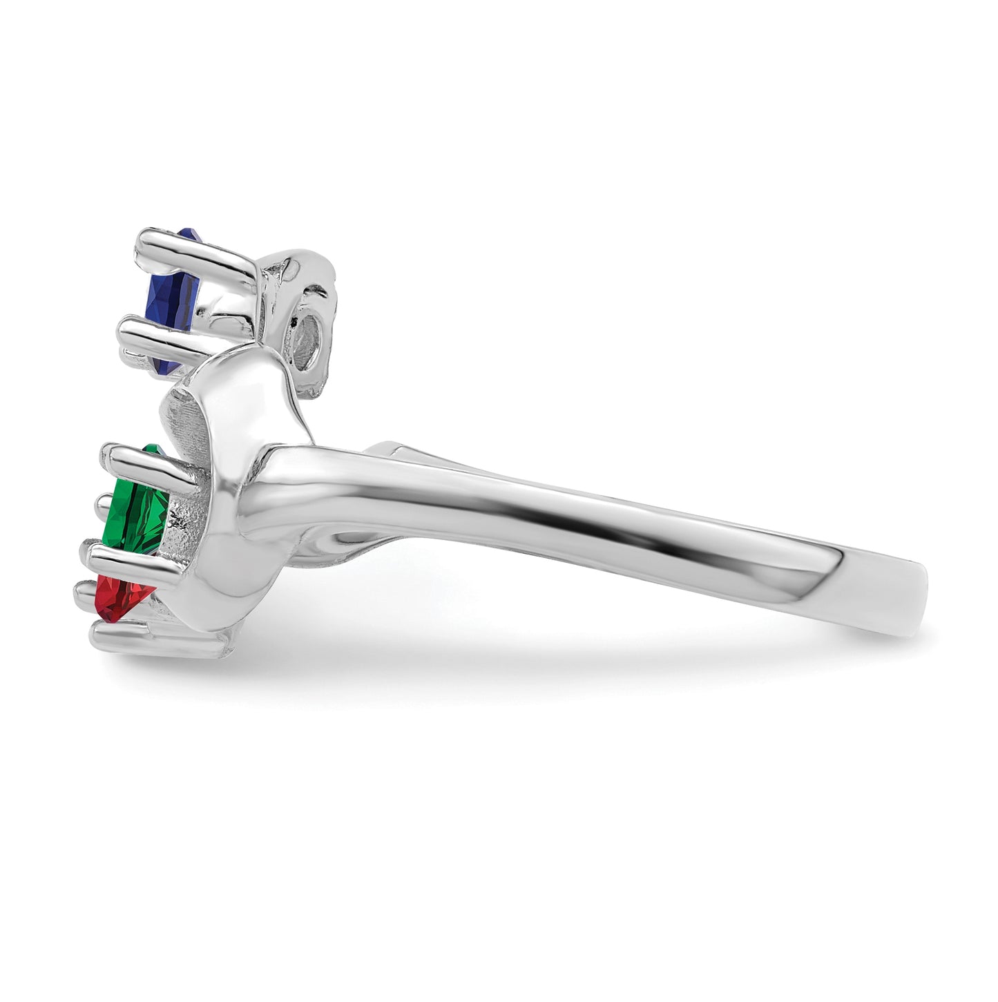 Sterling Silver Rhodium plated Synthetic 3mm 4-Stone Mother's Ring,  3 mm Band width