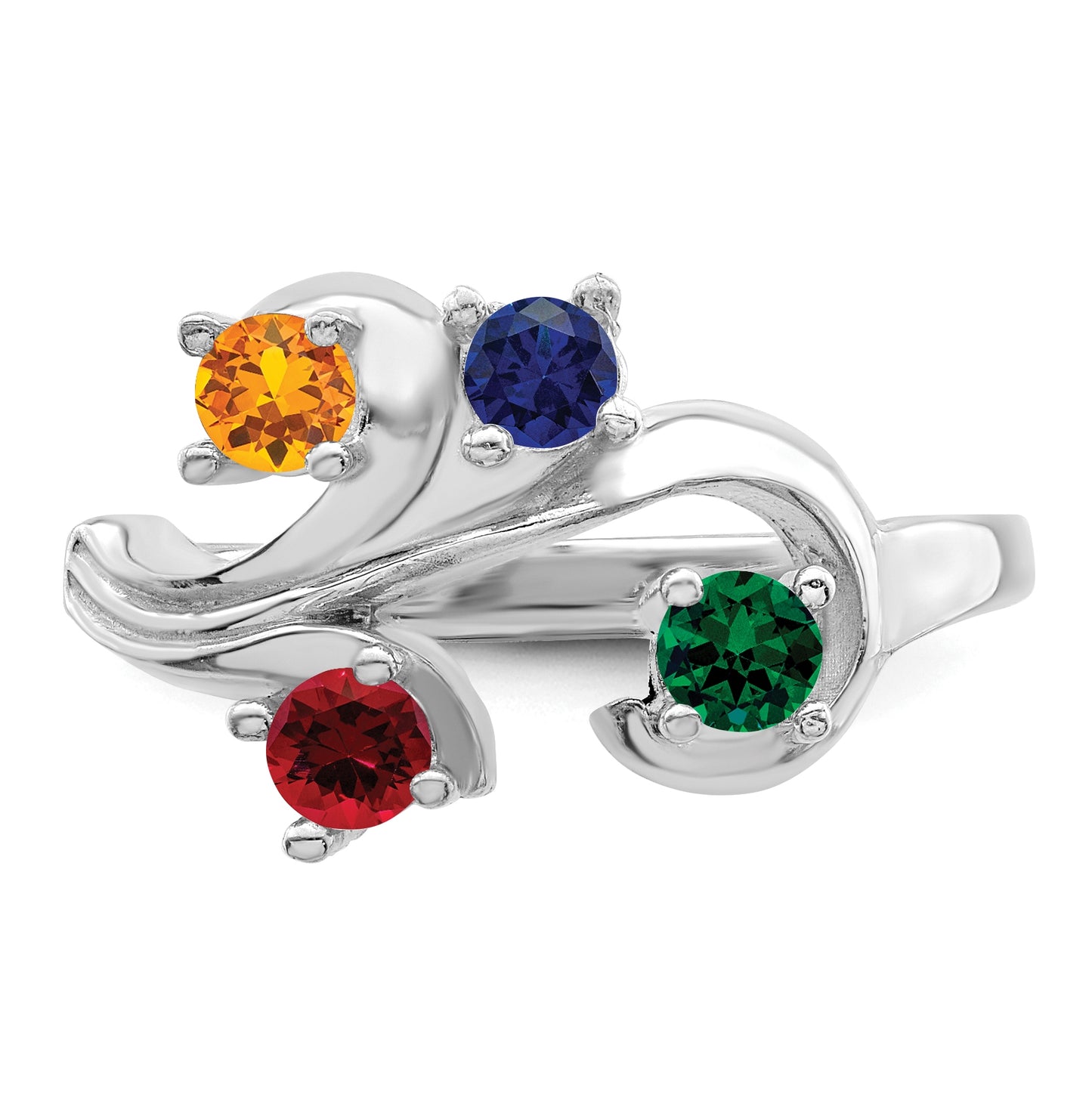 Sterling Silver Rhodium plated Synthetic 3mm 4-Stone Mother's Ring,  3 mm Band width