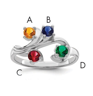 Sterling Silver Rhodium plated Synthetic 3mm 4-Stone Mother's Ring,  3 mm Band width