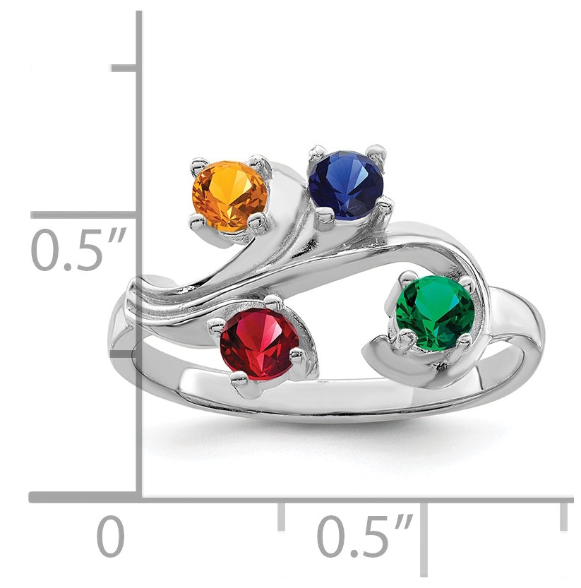 Sterling Silver Rhodium plated Synthetic 3mm 4-Stone Mother's Ring,  3 mm Band width