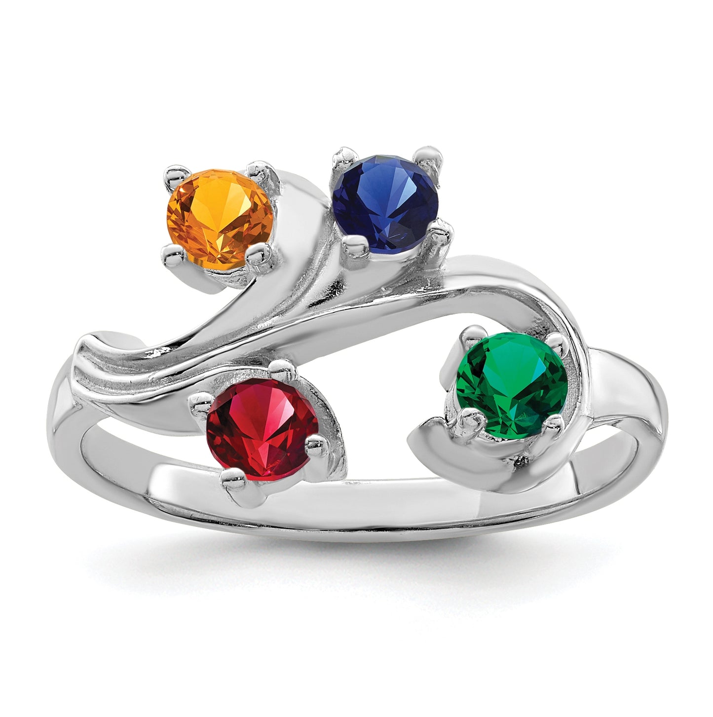 Sterling Silver Rhodium plated Synthetic 3mm 4-Stone Mother's Ring,  3 mm Band width