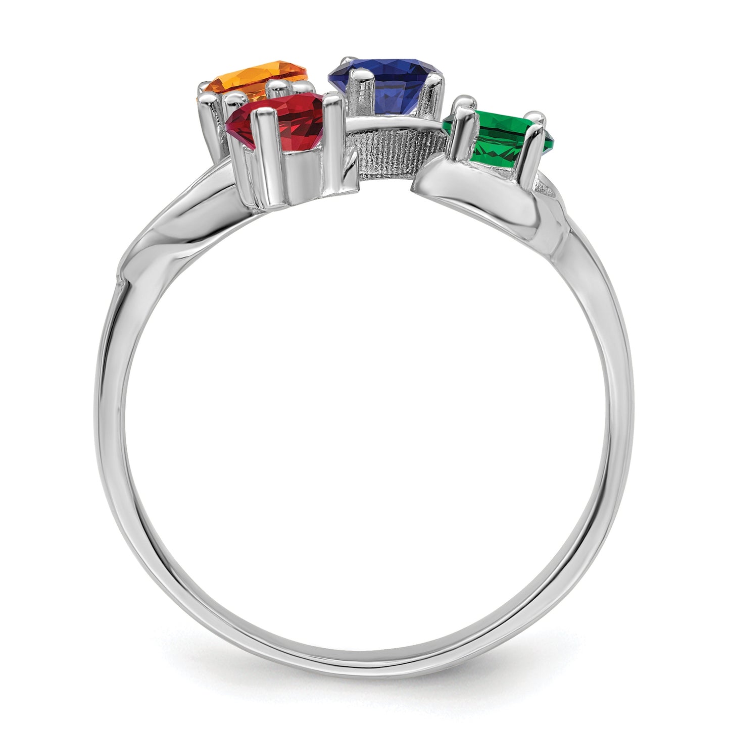Sterling Silver Rhodium plated Synthetic 3mm 4-Stone Mother's Ring,  3 mm Band width