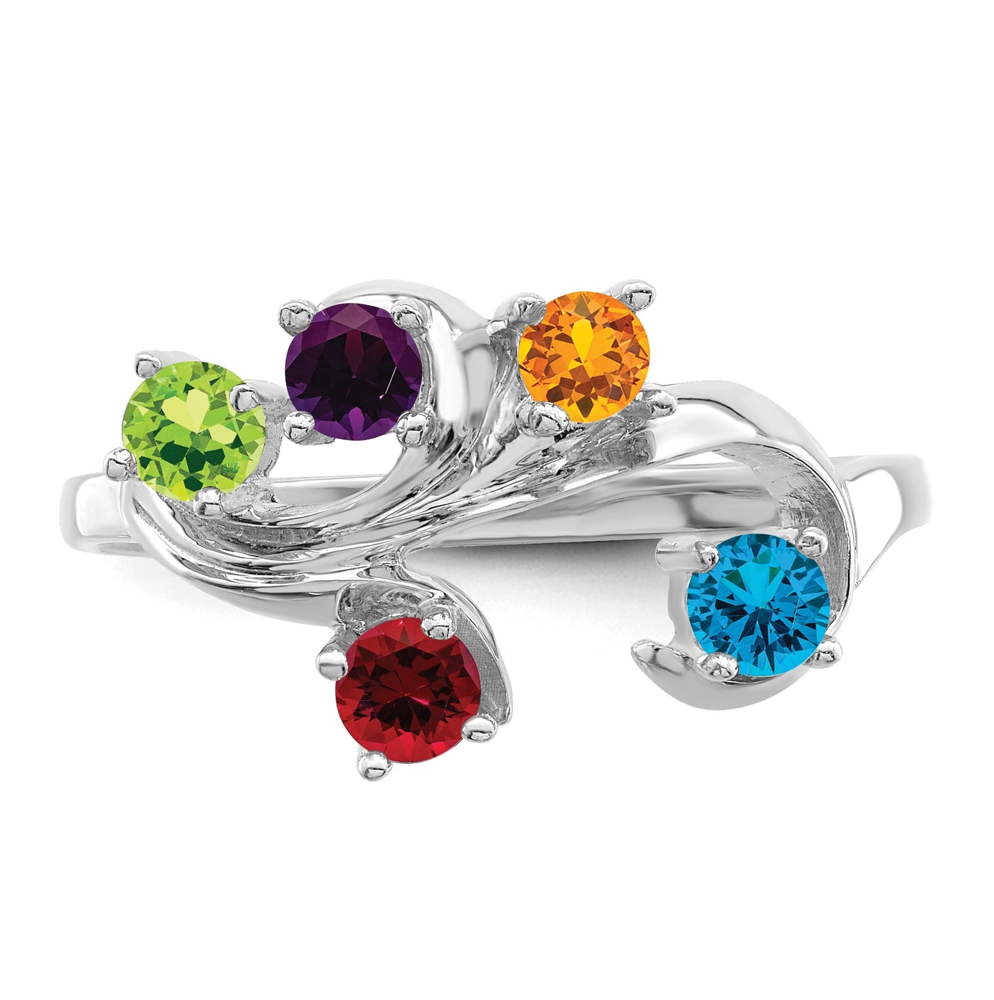 Sterling Silver Rhodium plated Synthetic 5-Stone Mothers Ring