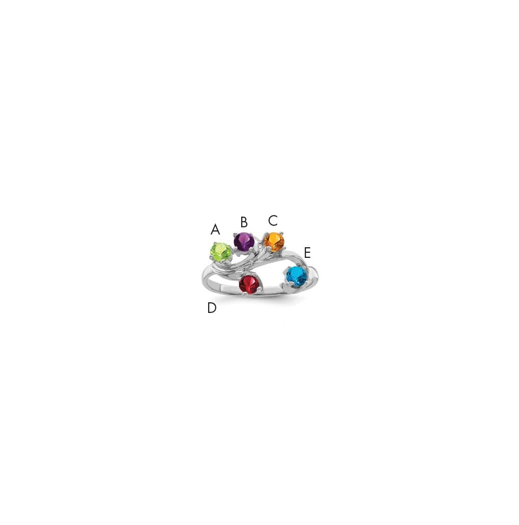 Sterling Silver Rhodium plated Synthetic 5-Stone Mothers Ring