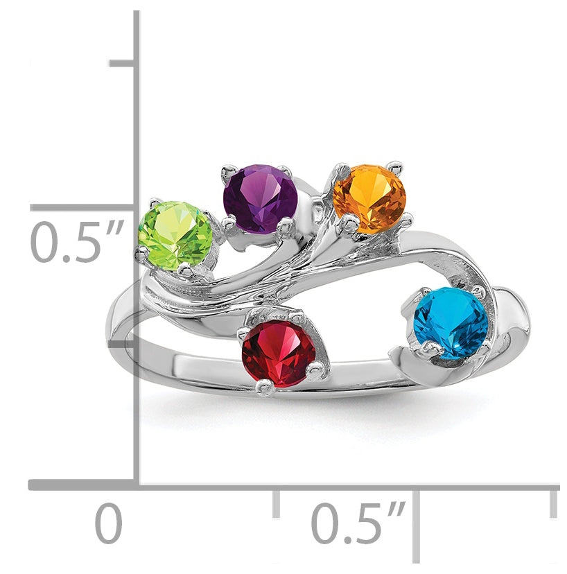 10k White Gold Polished 5-Stone Mothers Ring