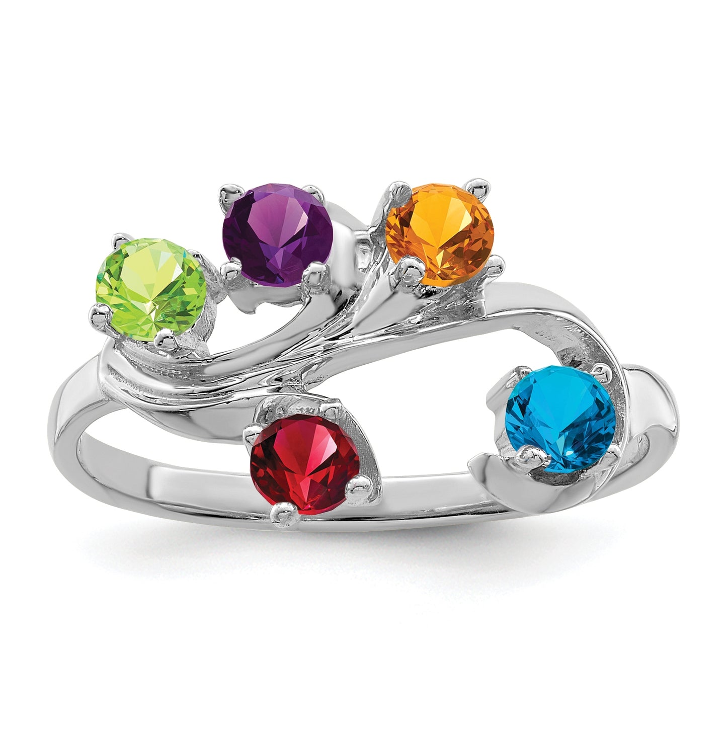 Sterling Silver Rhodium plated Synthetic 5-Stone Mothers Ring