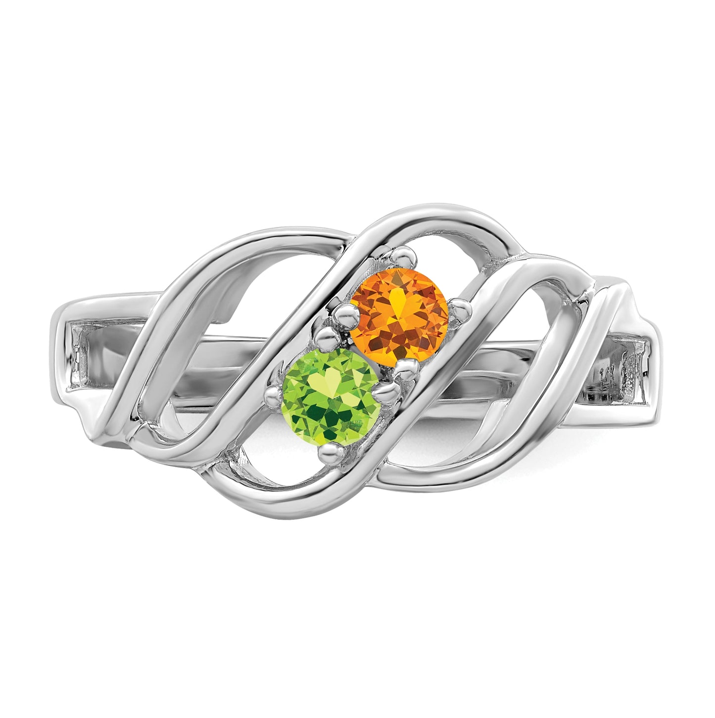 Sterling Silver Rhodium plated Family Jewelry Ring, 2-stone